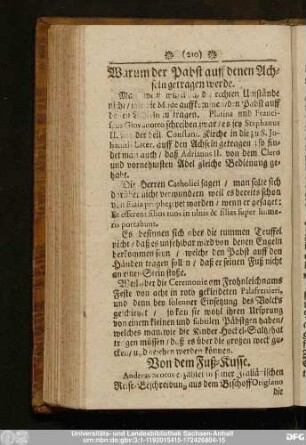 Warum der Pabst auff denen Achseln getragen werde.