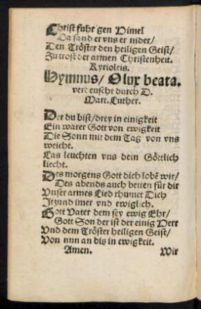 Hymnus/ O lux beata. verdeuscht durch D. Mart. Luther.