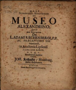 Schediasma Historicum De Museo Alexandrino