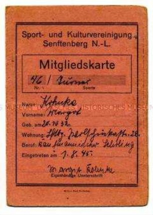 Mitgliedskarte der Sport- und Kulturvereinigung Senftenberg