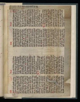 Pergamentblätter des 13. bzw. 14. Jh. (Kommentar aus dem Exodus und Hs. des Liber sextus decretalium D. Bonifacii Papae VIII.)