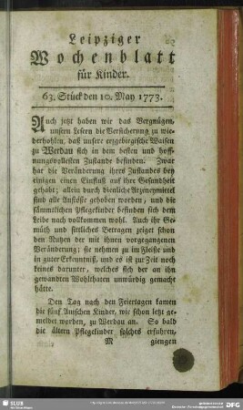 63. Stück den 10. May 1773