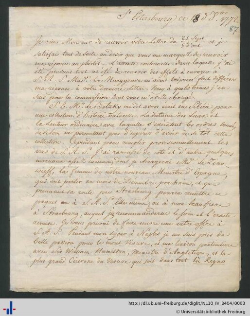 Brief vom 18.08.1772.