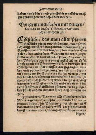 Von gemeinen sachen und dingen/ die man in dieser Visitation vornemlich ausrichten soll.
