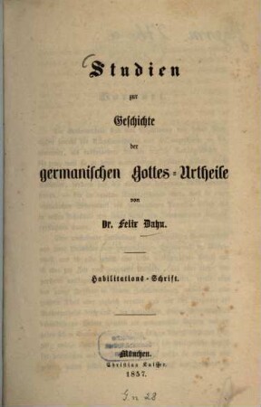 Studien zur Geschichte der germanischen Gottes-Urtheile