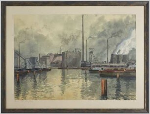 Aquarell, Zeche Friedrich der Große - Hafen