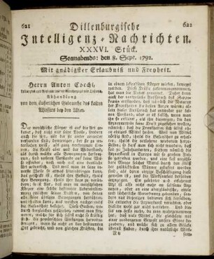 XXXVI. Stück. Sonnabends: den 8. Sept. 1792.