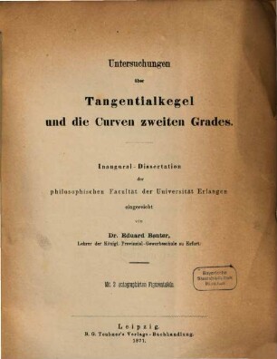 Untersuchungen über Tangentialkegel und die Curven zweiten Grades
