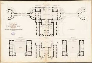 Öffentliches Bad, Berlin Schinkelwettbewerb 1893: Restaurationsgebäude. Grundrisse 1:200