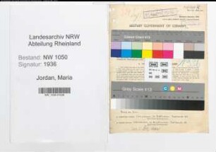 Entnazifizierung Maria Jordan , geb. 21.03.1913 (Kauffrau)