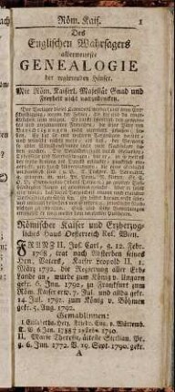 Des Englischen Wahrsagers allerneueste Genealogie der regierenden Häuser.