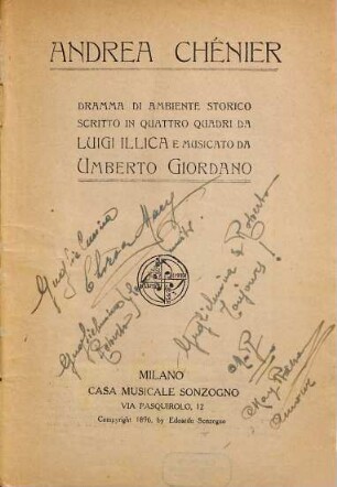 Andrea Chénier : dramma di ambiente storico ; scritto in quattro quadri