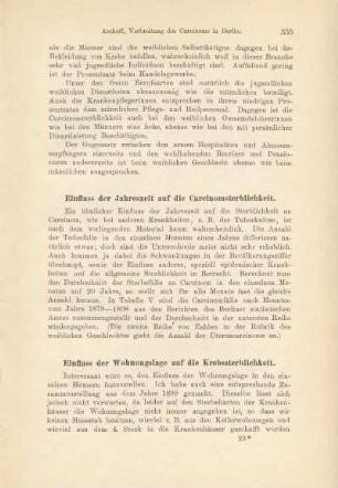 Einfluss der Jahreszeit auf die Carcinomsterblichkeit
