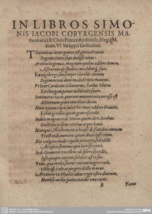 In Libros Simonis Iacobi Coburgensis Mathematici...