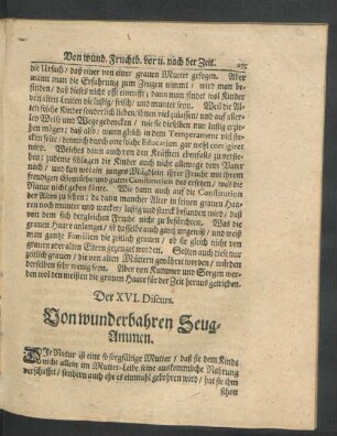 Der XVI. Discurs. Von wunderbahren Zeug-Ammen.