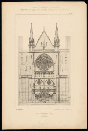 Evangelischer Dom: Kreuzschiff (aus: C. Schäfer, Die Bauhütte, Entwürfe im Stile des Mittelalters, 1. Bd., 1883, Tafel 21)