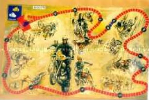 Spielplan und Figuren "Motocross-Spiel"