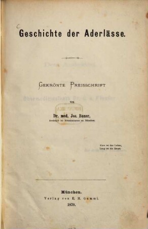 Geschichte der Aderlässe : gekrönte Preisschrift