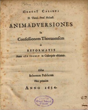 Animadversiones in Confessionem Thorunensem
