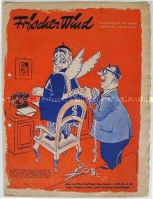 Satirezeitschrift "Frischer Wind" u.a. mit einer Titelkarikatur auf die vermeintliche Abhängigkeit des West-Berliner Oberbürgermeisters Reuter von den USA