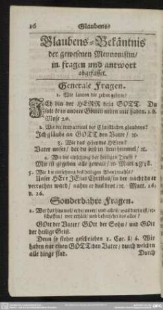 Glaubens-Bekäntnis der gewesenen Mennonistin, in fragen und antwort abgefasset