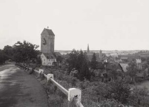 Münnerstadt. Stadtansicht mit Oberem Tor (1570). Ansicht von Süden