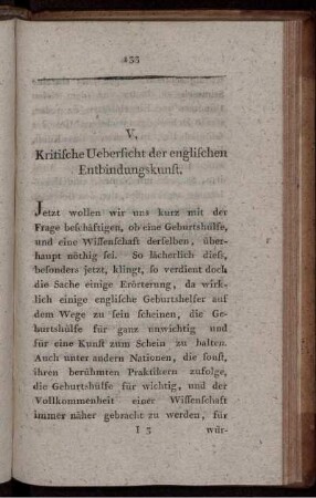V. Kritische Uebersicht der englischen Entbindungskunst.