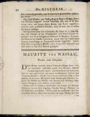 Mauritz von Nassau, Printz von Oranien