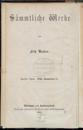 Bd. 5: Olle Kamellen : zweiter Theil. Ut mine Festungstid