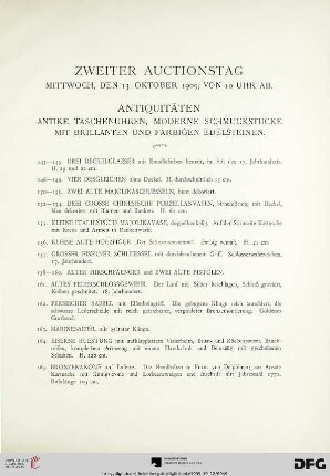 Zweiter Auctionstag – Mittwoch, den 13. Oktober 1909 – Antiquitäten (Nr. 143-247)