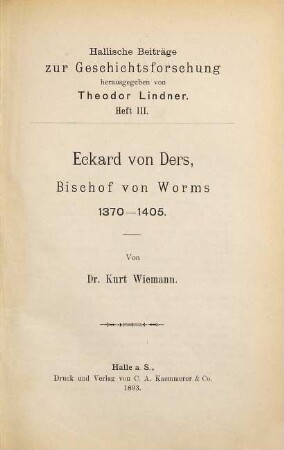 Eckard von Ders, Bischof von Worms : 1370 - 1405
