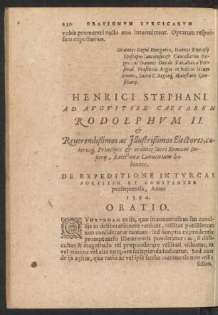 Henrici Stephani Ad Augustiss. Caesarem Rodolphum II.