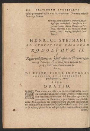 Henrici Stephani Ad Augustiss. Caesarem Rodolphum II.