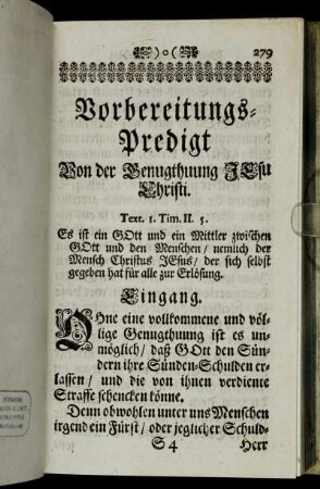 Vorbereitungs-Predigt Von der Genugthuung Jesu Christi.