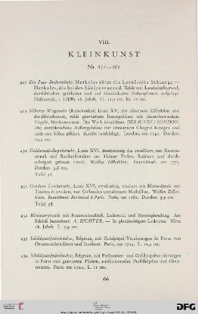 VIII. Kleinkunst (Nr. 427-461)