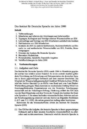Das Institut für Deutsche Sprache im Jahre 2000