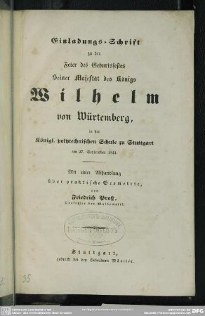 Über practische Geometrie : [Programm]