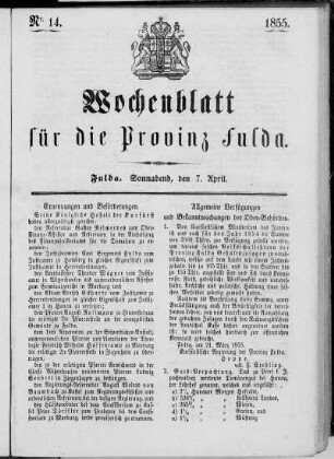 Nr. 14, Ausgabe vom 7. April 1855