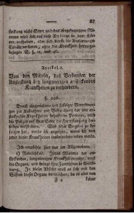 Artikel 2. Von den Mitteln, das Verbreiten der Ansteckung bey langwierigen ansteckenden Krankheiten zu verhindern.