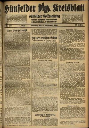 Erste Ausgabe vom Dienstag, den 12. September 1933.