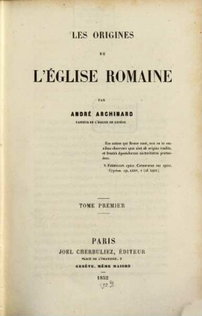 Les origines de l'église romaine, 1