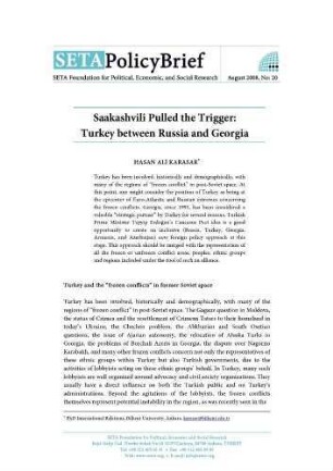Saakashvili pulled the trigger : Turkey between Russia and Georgia