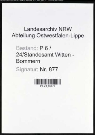 Sterberegister Standesamt Witten-Bommern