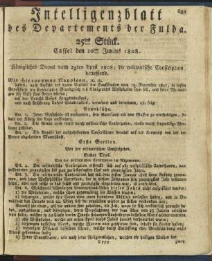 25tes Stück. Cassel den 20ten Junius 1808