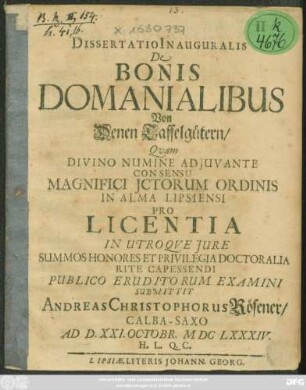 Dissertatio Inauguralis De Bonis Domanialibus
