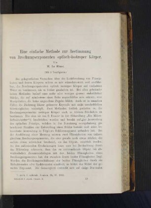 Eine einfache Methode zur Bestimmung von Brechungsexponenten optisch-isotroper Körper.