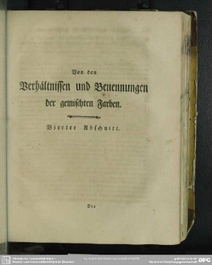 Von den Verhältnissen und Benennungen der gemischten Farben. Vierter Abschnitt