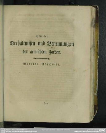 Von den Verhältnissen und Benennungen der gemischten Farben. Vierter Abschnitt
