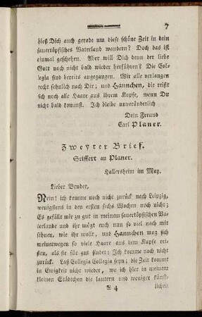 Zweyter Brief. Seiffert an Planer.