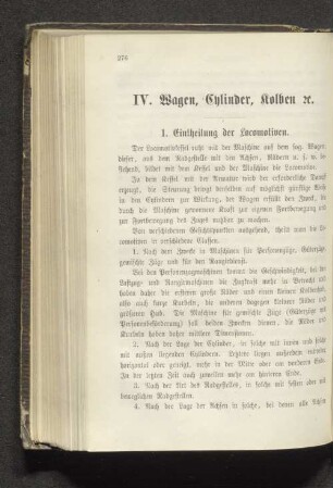 IV. Wagen, Cylinder, Kolben rc.